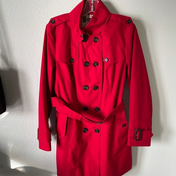 Burberry Jackets & Blazers - Burberry Red & Plaid Coat